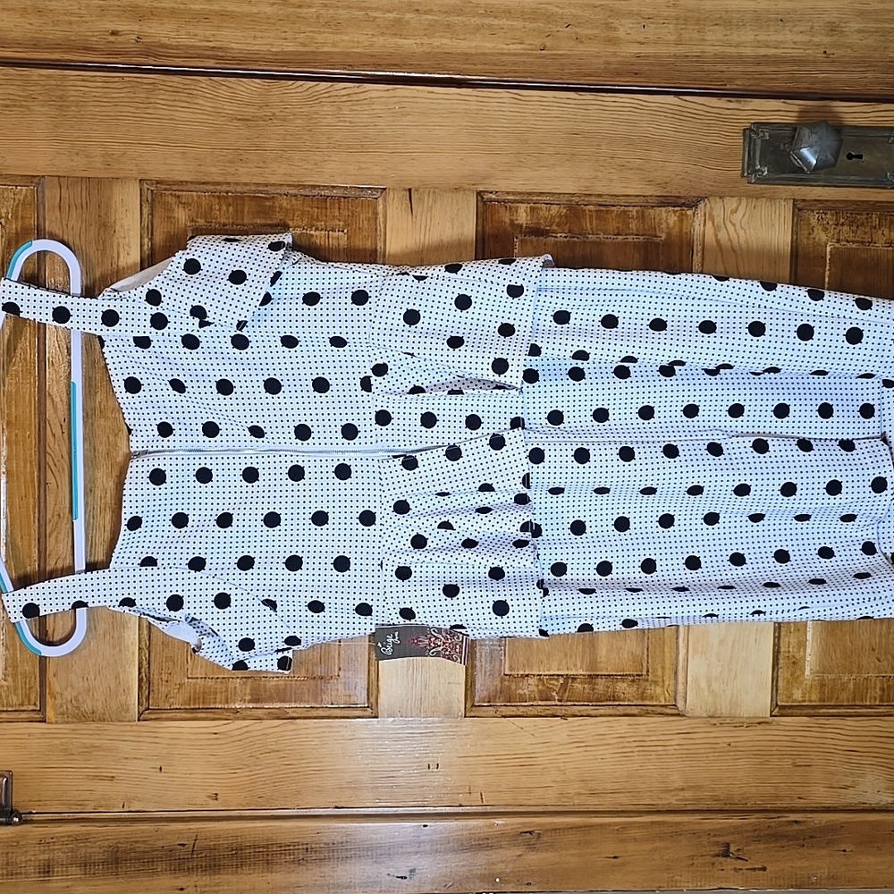 ECI Black and White Polka Dot Peplum Dress 14 NWT - Picture 5 of 5